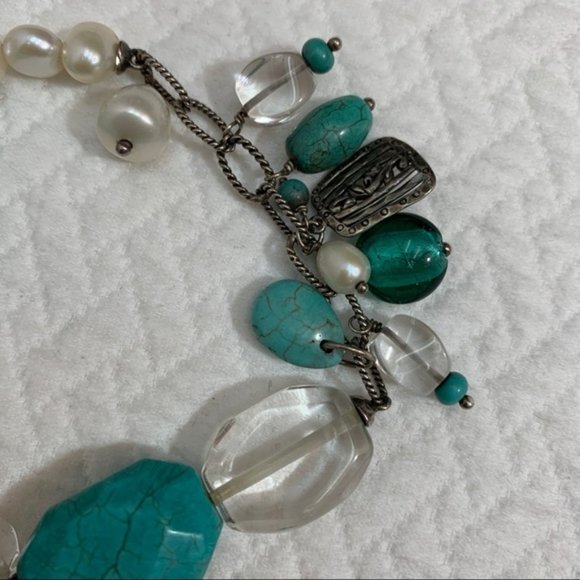 𝅺Silpada 2011 Conference 925 Silver Pearl Turquoise Girfriends Stretch bracelet - Picture 6 of 7